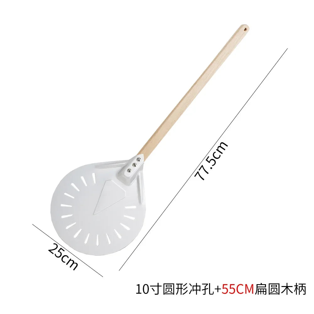 Perforated Aluminum Pizza Peel – Non-Slip Wooden Handle for Home Baking