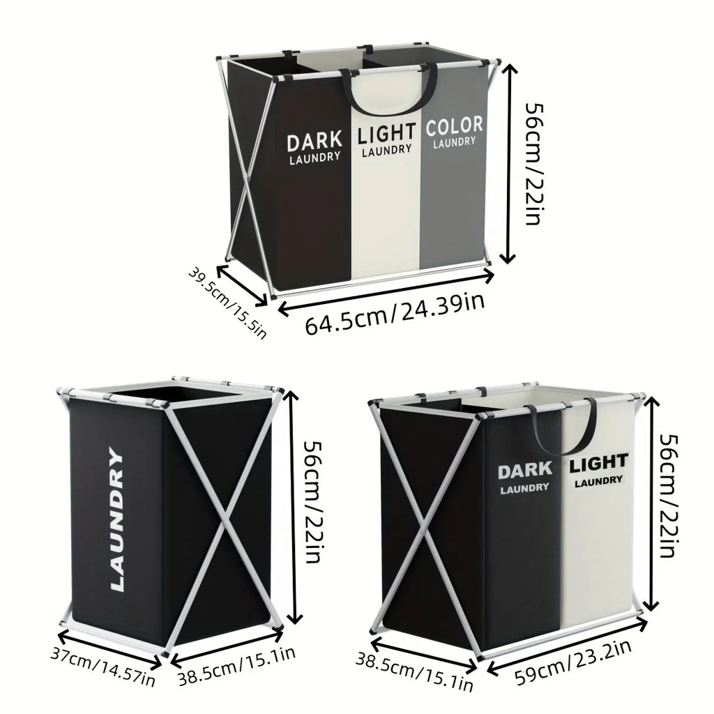 Large 3-Section Laundry Hamper – Foldable Divider Basket for Clothes Storage