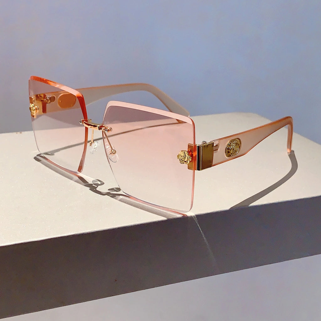 Oversized Rimless Square Sunglasses – Gradient Fashion Eyewear for Women