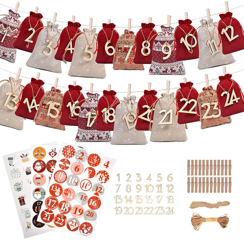 Burlap Advent Calendar Bags – Drawstring Countdown Pouches for Christmas Gifts