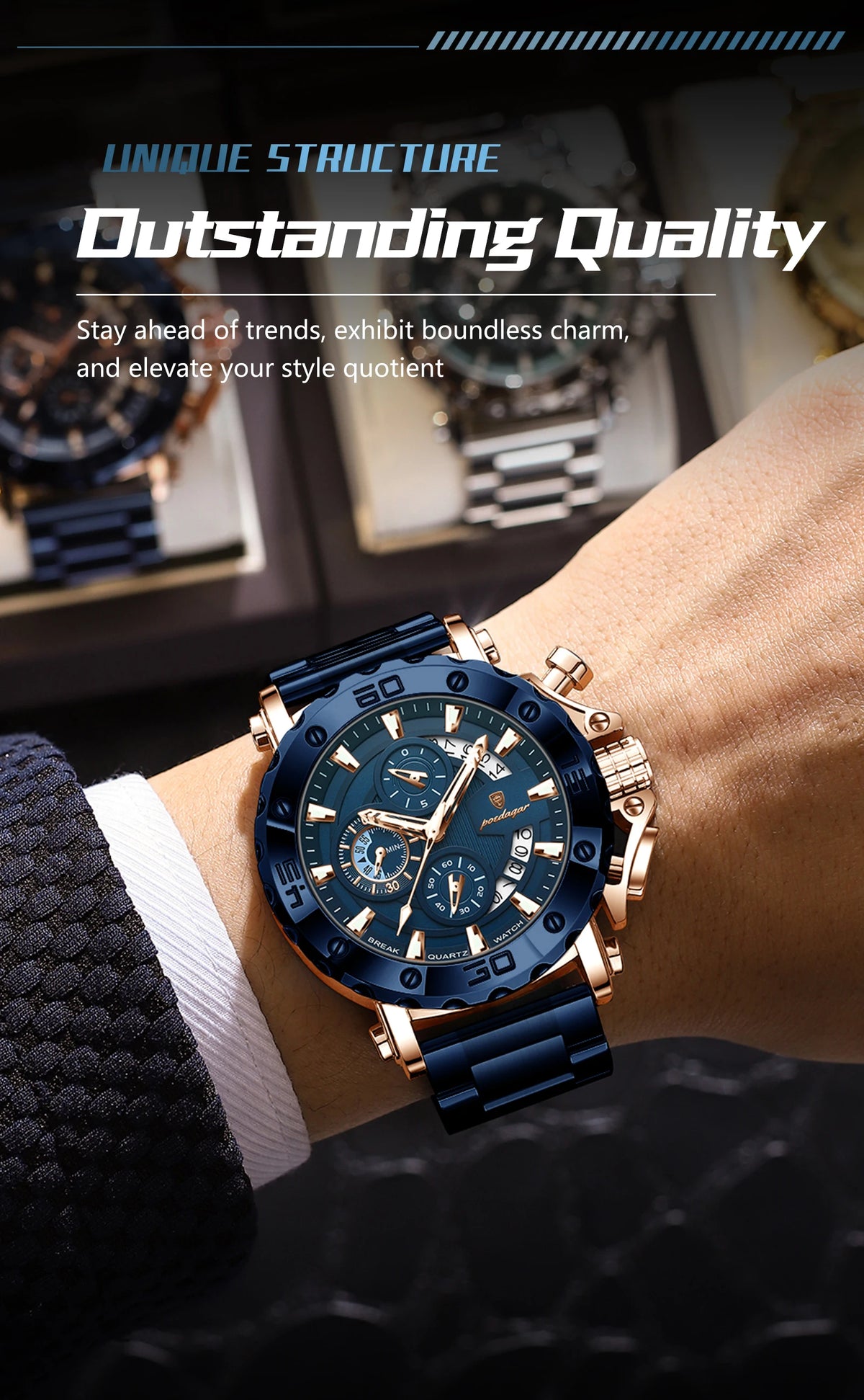 Stainless Steel Chronograph Watch – Luminous Waterproof Quartz for Men