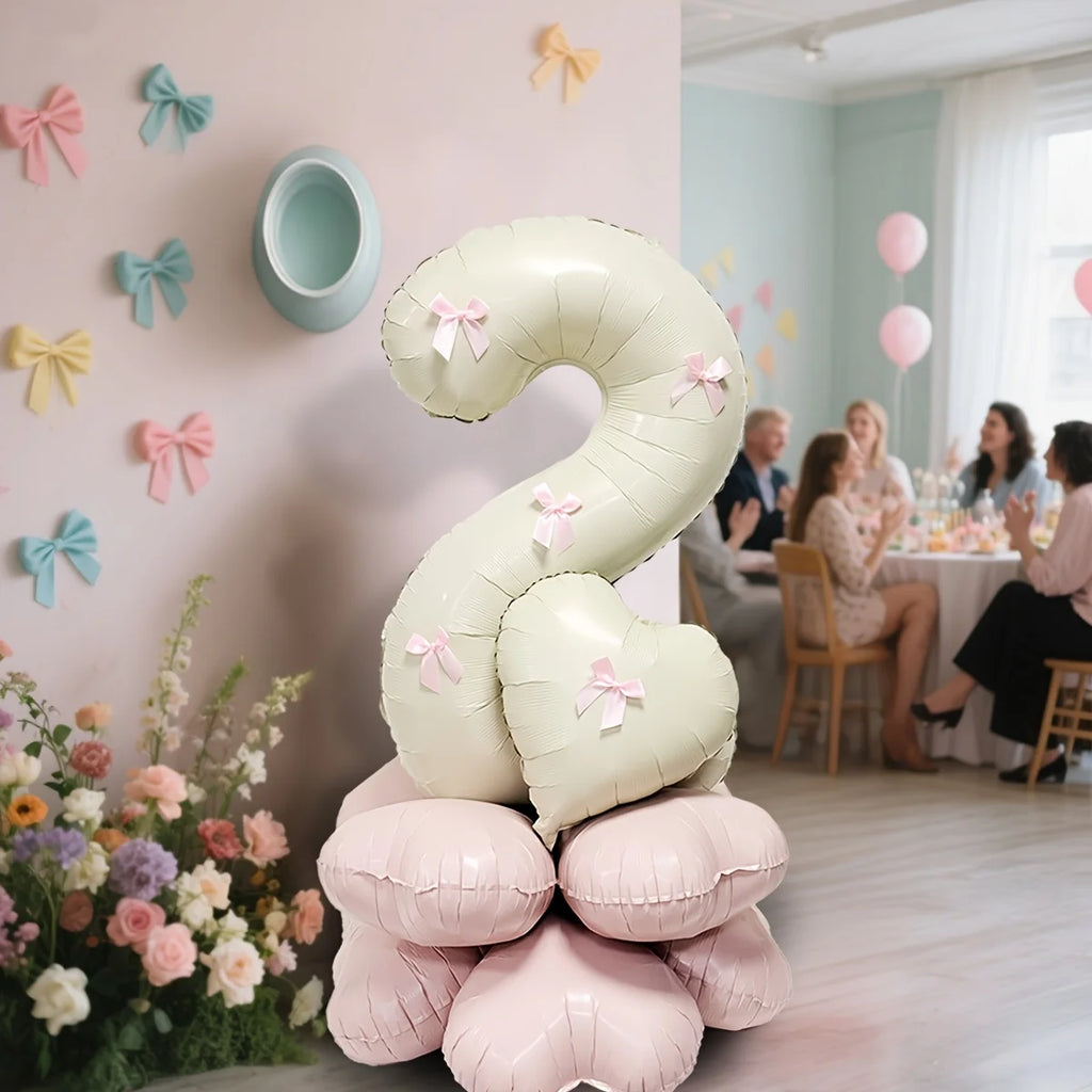 40-Inch Cream White Number Balloon Set – Heart Foil Decor for Kids Birthday