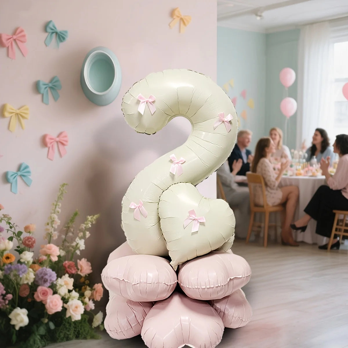 40-Inch Cream White Number Balloon Set – Heart Foil Decor for Kids Birthday