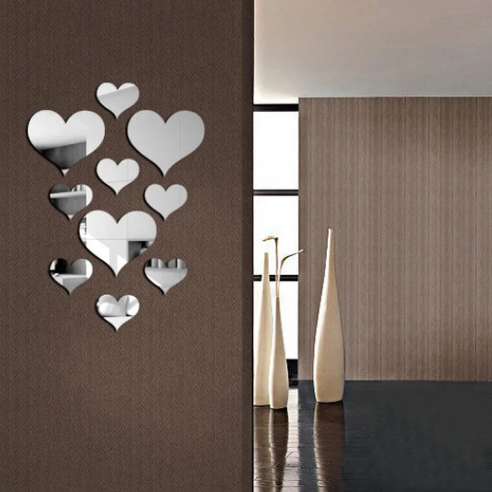 3D Heart Mirror Wall Decals – Removable Acrylic Art for Home Decor