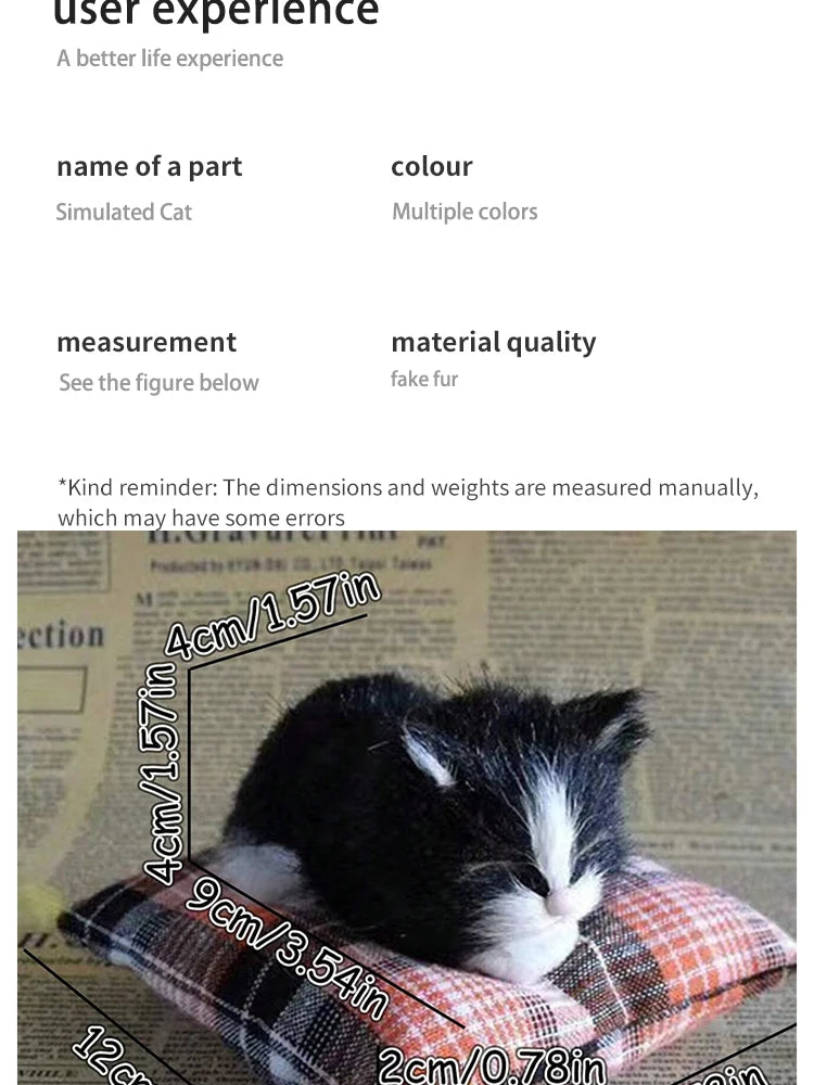 Realistic Plush Cat Figurine – Sleeping Animal Ornament for Desktop Decor