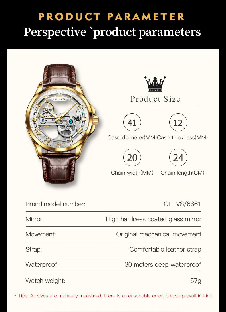 Automatic Skeleton Mechanical Watch – Leather Strap for Luxury Mens Formal Wear