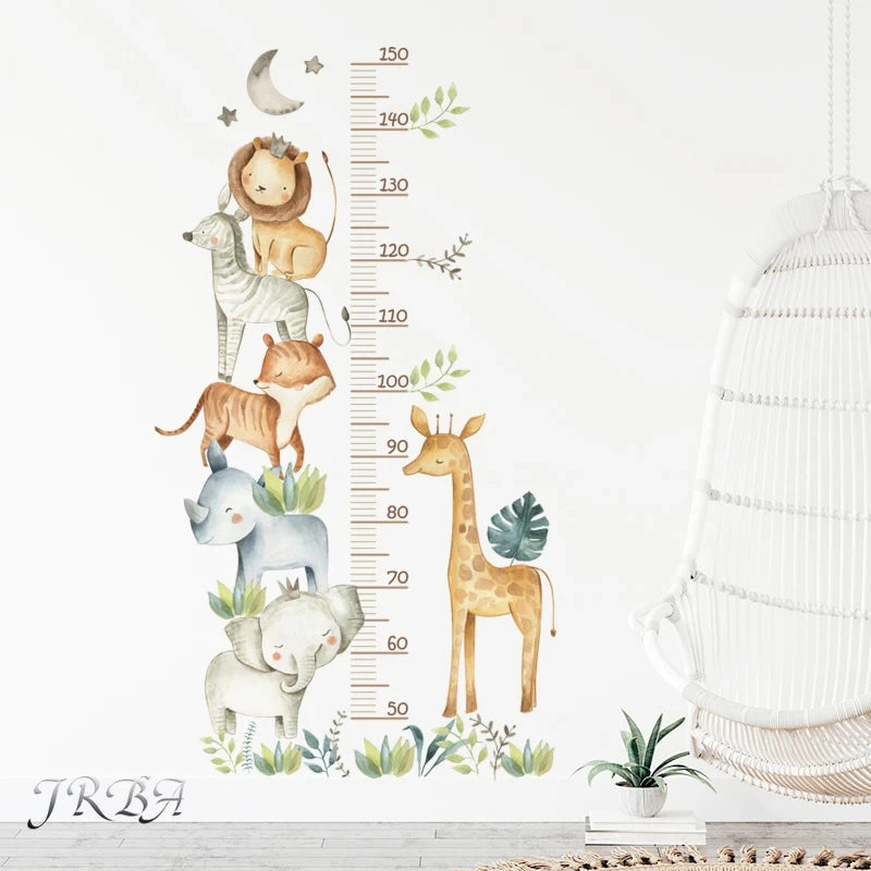 Cartoon Animal Height Ruler Wall Decals – Removable PVC for Kids Room Decor