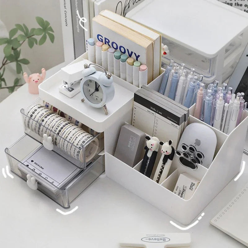 Transparent Desktop Organizer – Multi-Drawer Storage for Office Stationery