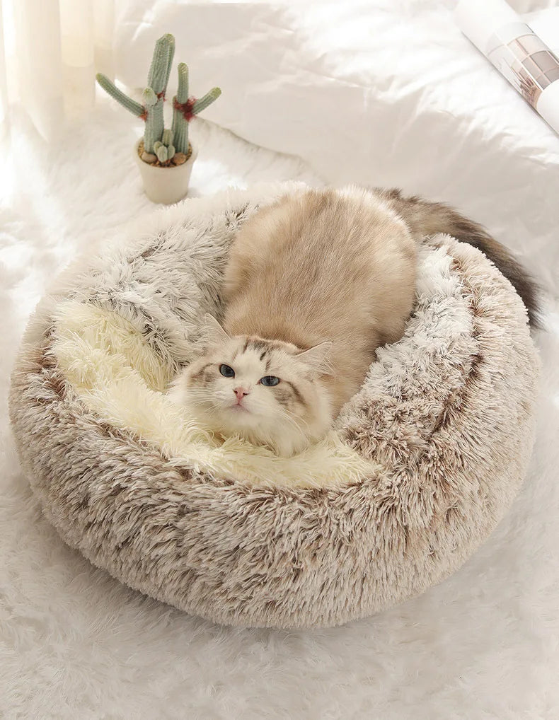 Semi-Enclosed Plush Pet Bed – Warm Winter Shell Nest for Cats and Small Dogs
