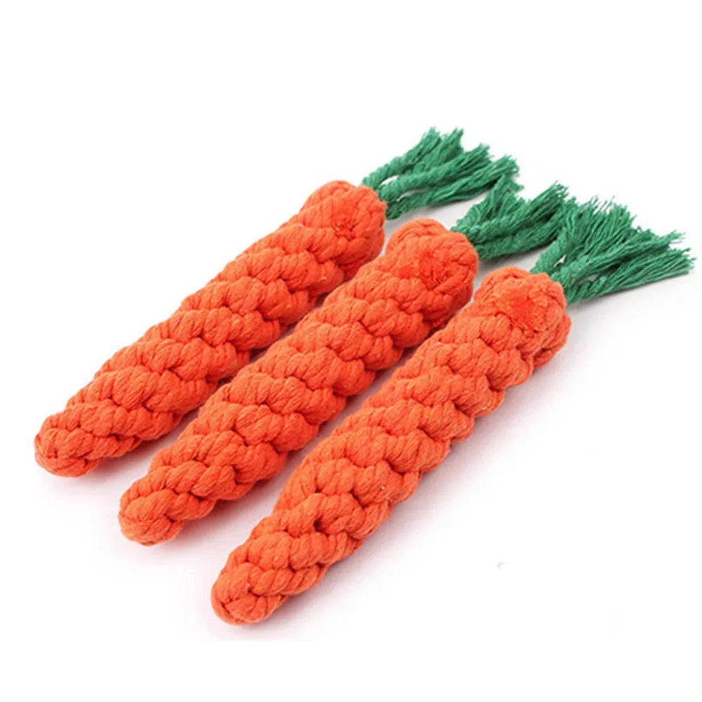 Braided Carrot Cotton Rope – Durable Molar Chew Toy for Puppy Teeth Cleaning