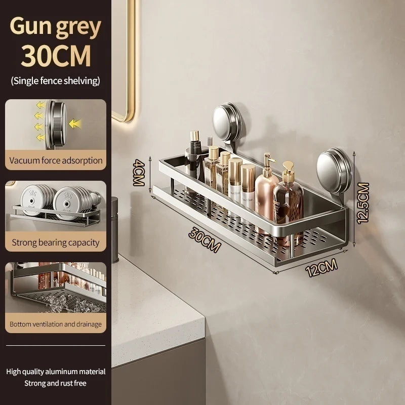 Corner Suction Storage Rack – Wall-Mounted Shelf for Bathroom Organization