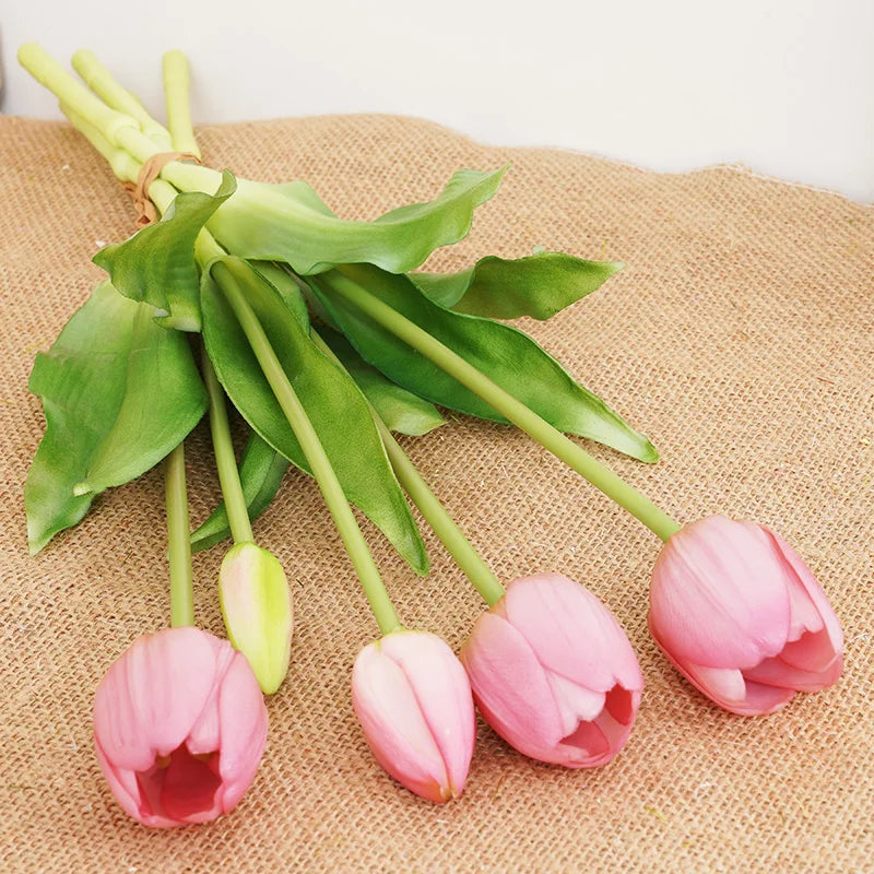 Silicone Real Touch Tulip Bouquet – Artificial Five-Head Flower for Home Decor