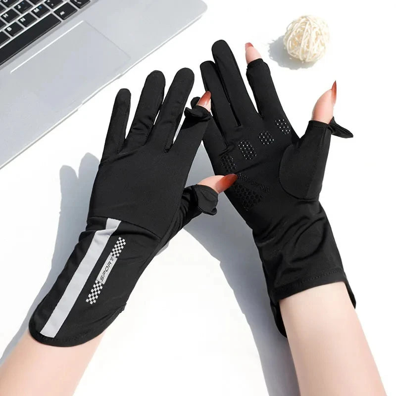Ice Silk Sunscreen Gloves – UV Protection for Driving and Outdoor Cycling