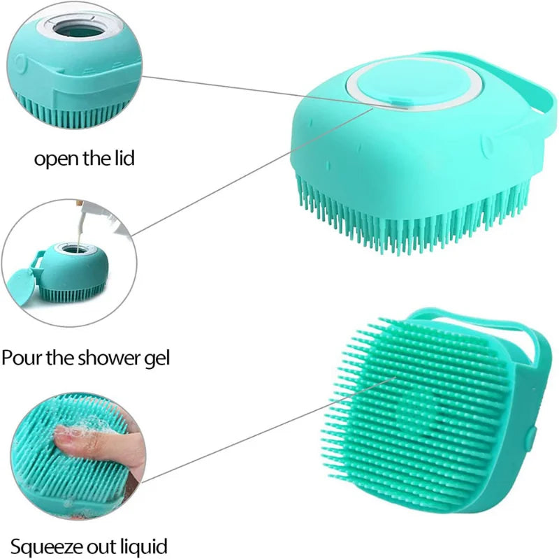 Silicone Pet Bathing Brush – Soft Massage Grooming Tool for Dog and Cat Cleaning
