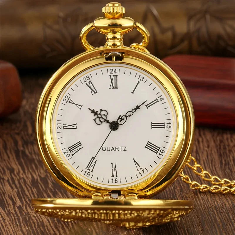Vintage Hollow Chinese Dragon Pocket Watch – Roman Numeral Necklace Gift