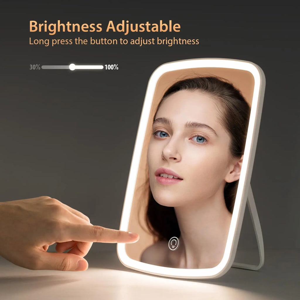 LED Makeup Mirror – Adjustable Touch Screen for Portable Cosmetic Travel