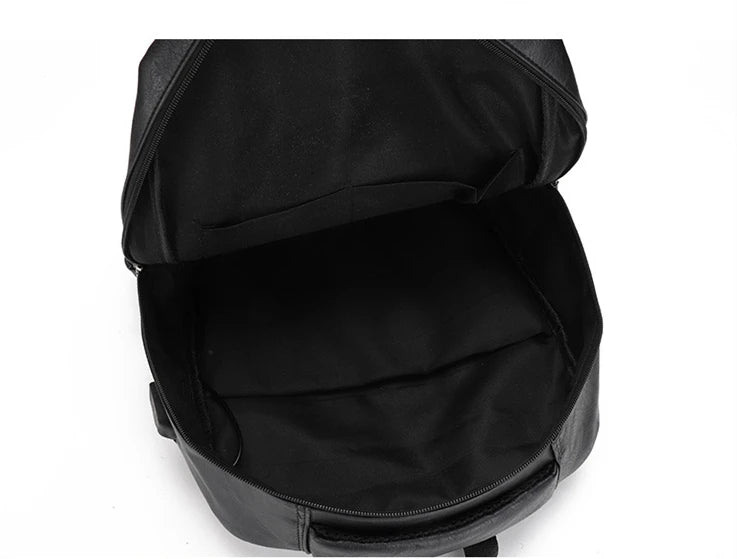 PU Leather USB Charging Laptop Backpack – Large Travel Bag for Men and Students