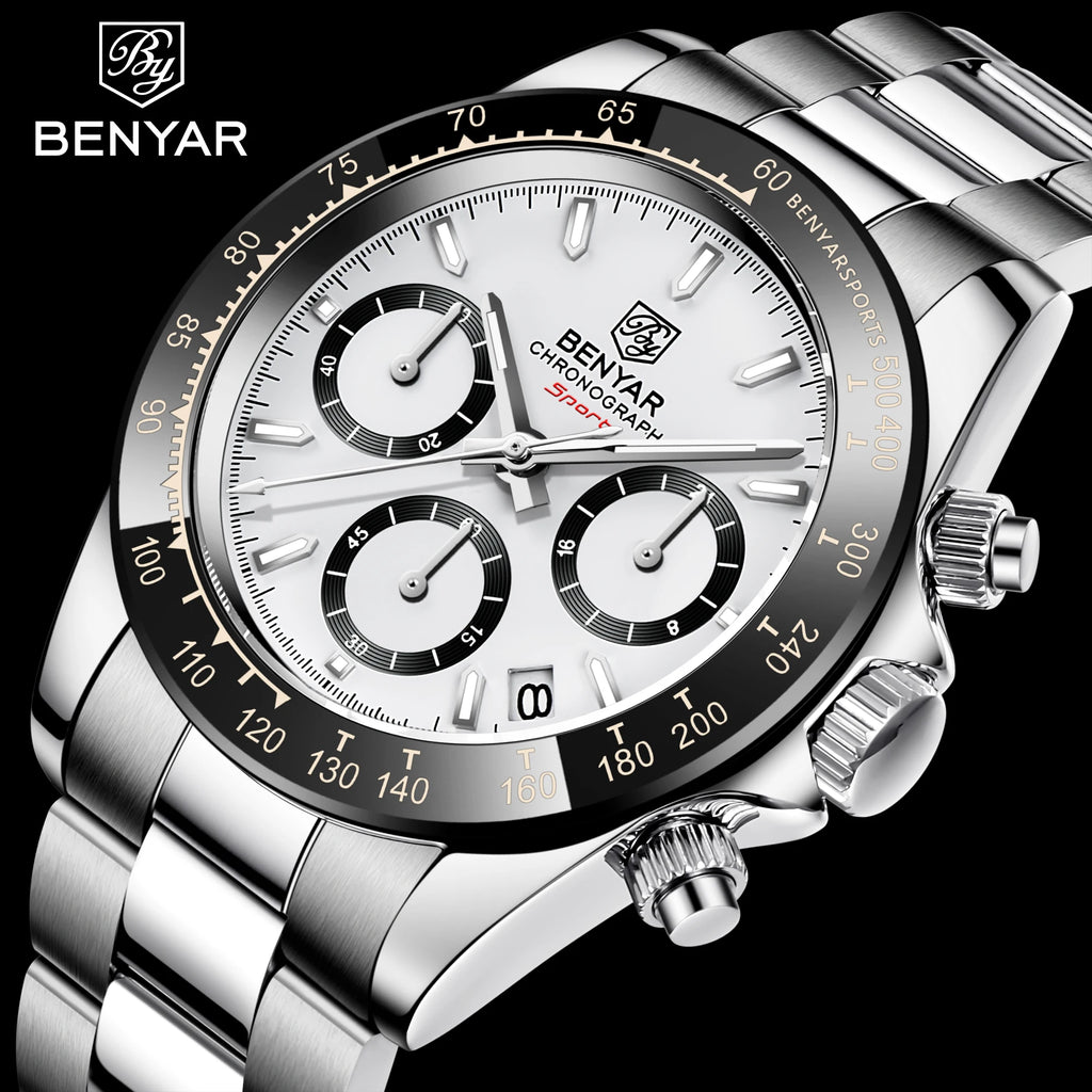 BENYAR Stainless Steel Chronograph Watch – Luxury Quartz for Men