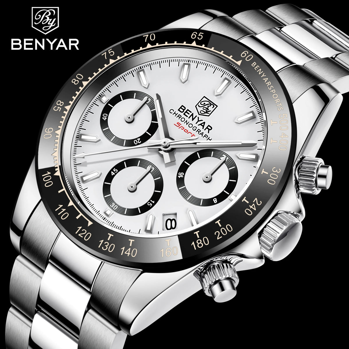 BENYAR Stainless Steel Chronograph Watch – Luxury Quartz for Men
