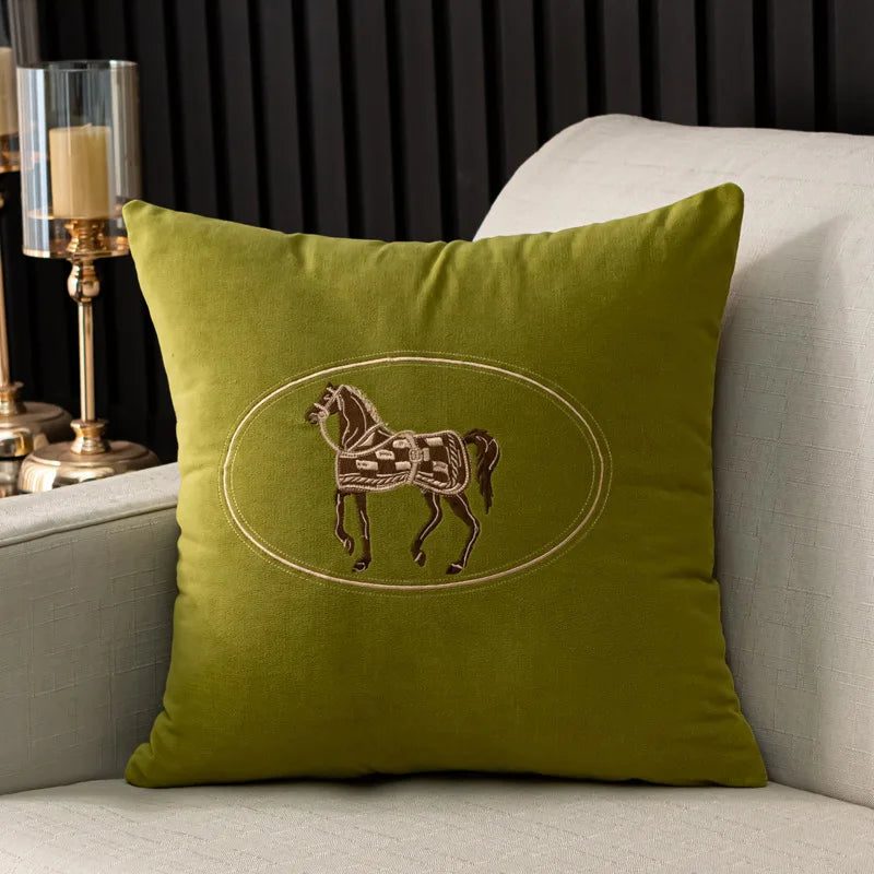 Embroidered Horse Cushion Cover – 45cm Decorative Pillow Case for Home Sofa