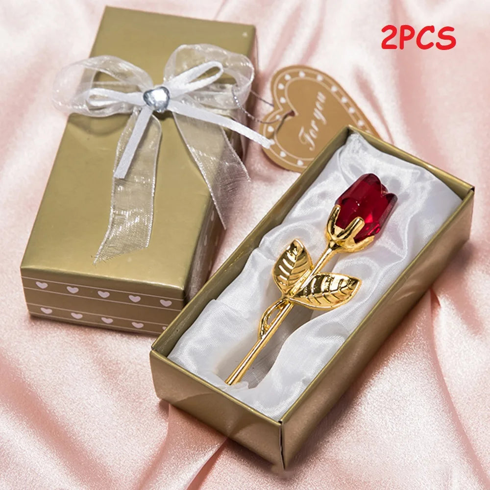 Crystal Rose Ornament – Mini Glass Flower for Valentine's Day Gift