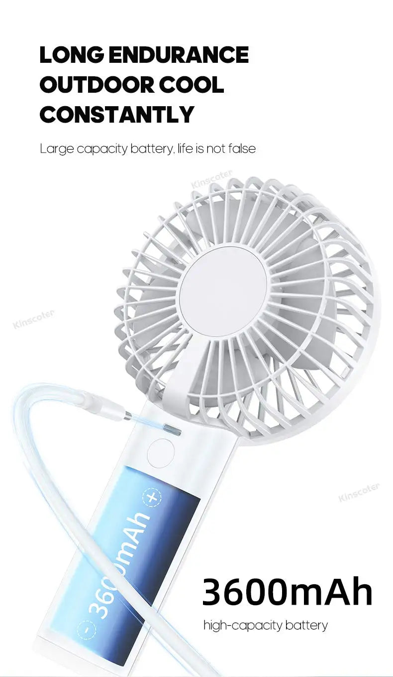 Portable Handheld USB Fan – Rechargeable Stepless Speed Desktop Cooling Fan