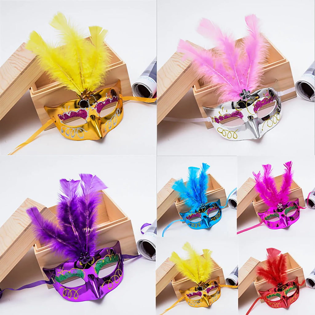 LED Feather Masquerade Mask – Glowing Venice Carnival Cosplay Costume