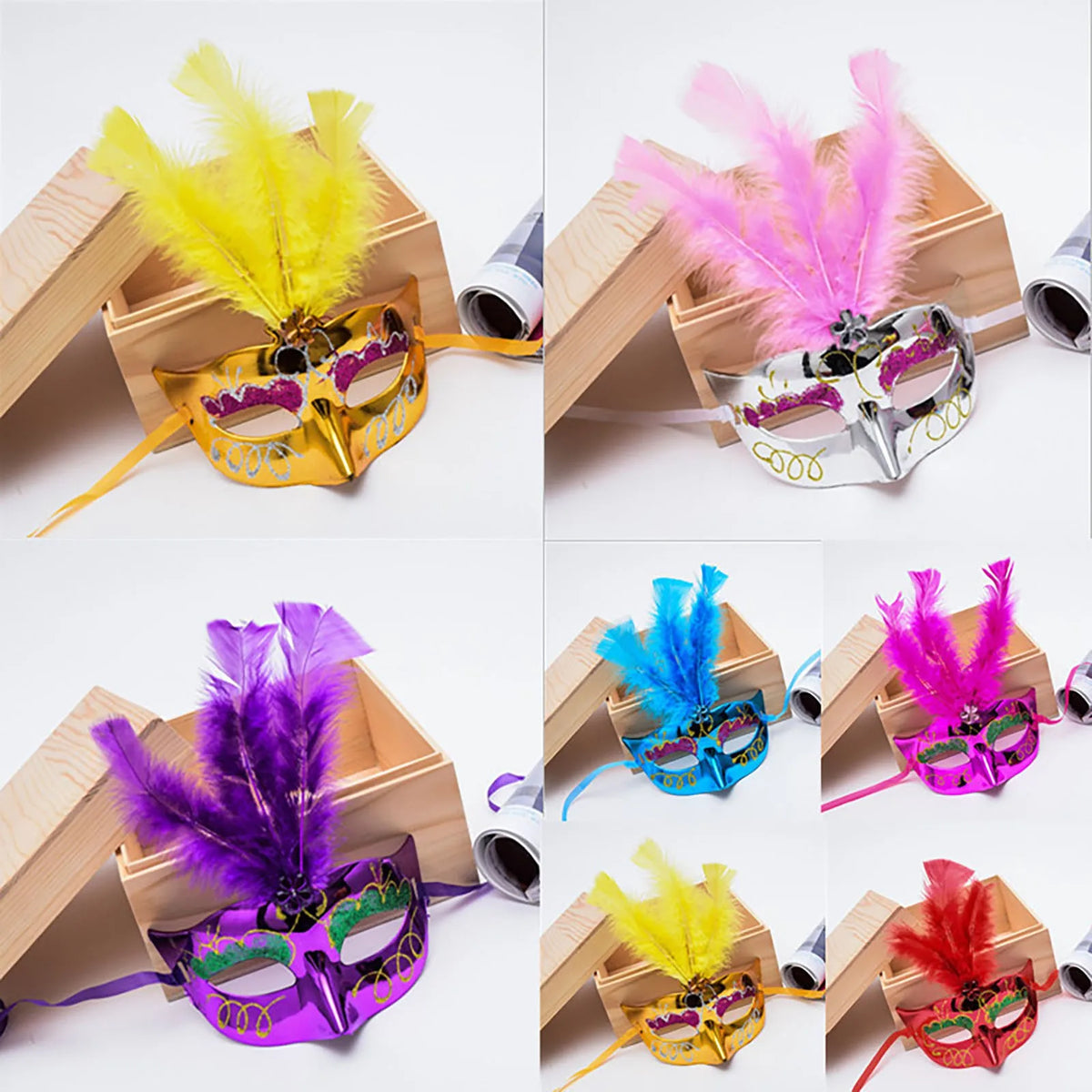 LED Feather Masquerade Mask – Glowing Venice Carnival Cosplay Costume