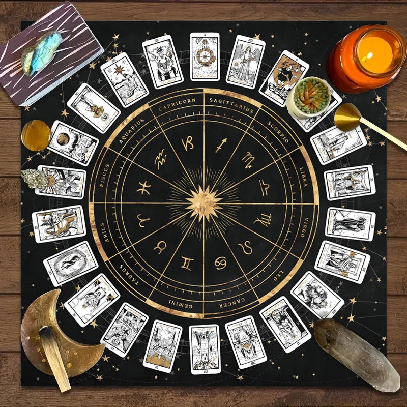 Zodiac Tarot Card Tablecloth – Velvet Divination Mat for Fortune Telling