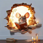 Mouse Hole Wall Sticker – Vinyl Book Lover Decal for Home Library Decor