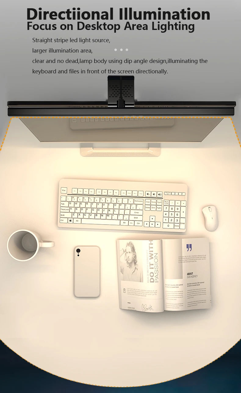 50cm Computer Monitor Light Bar – Stepless Dimming USB Lamp for Study Reading