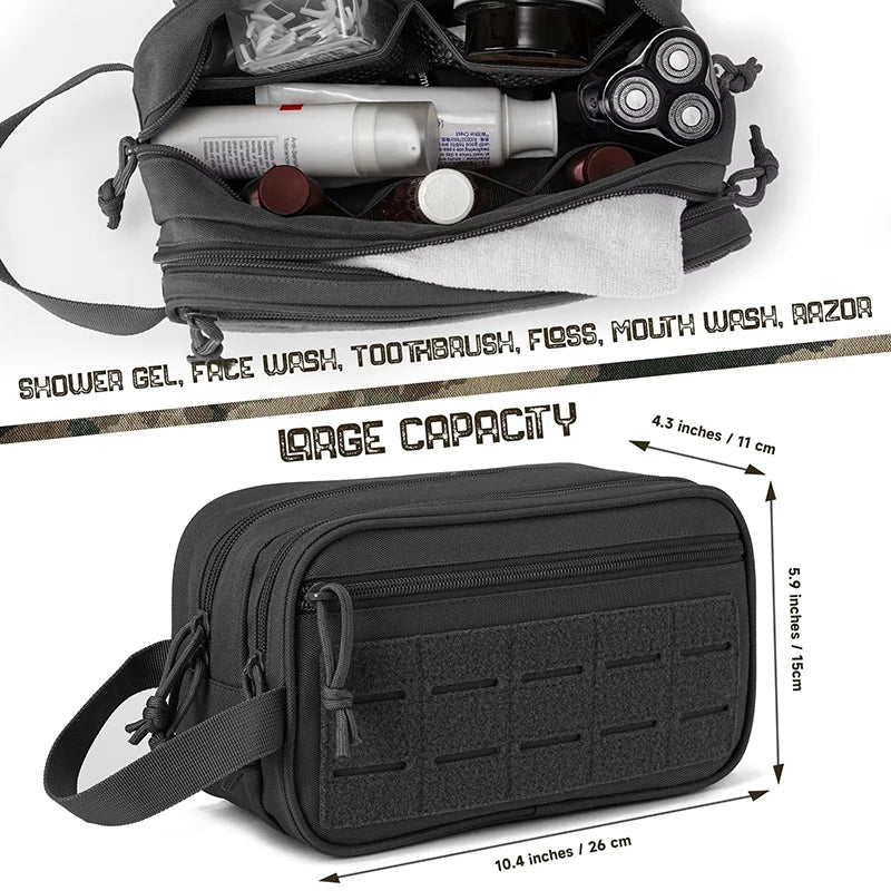 Tactical Waterproof Toiletry Bag – Molle Dopp Kit for Travel and Outdoors