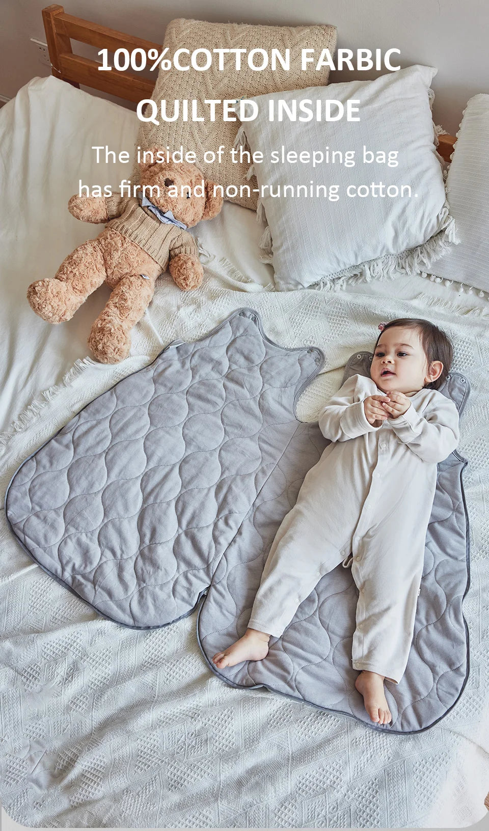 Cotton Baby Sleep Sack – 2.5 Tog Anti-Kick Sleeping Bag for 0-24 Months
