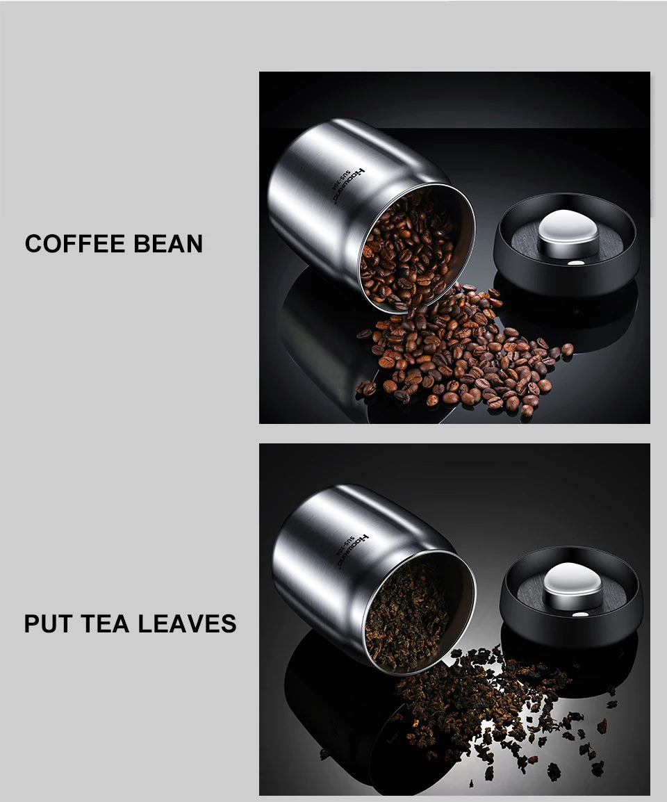 Stainless Steel Coffee Canister – Airtight Vacuum Seal for Fresh Food Storage