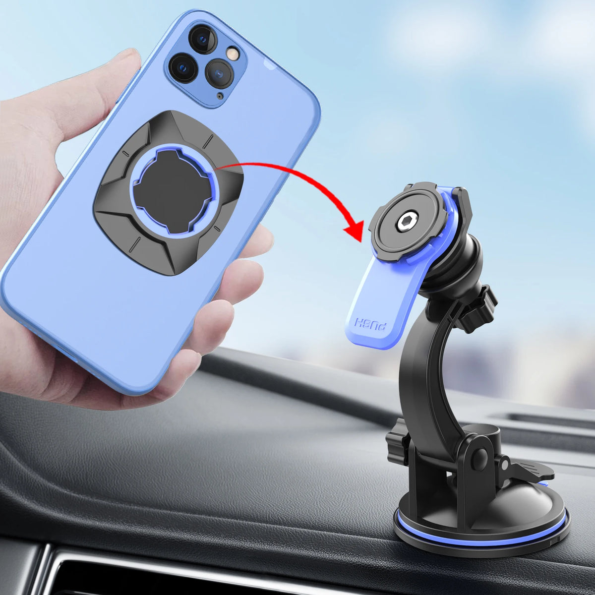 Universal Car Phone Mount – Adjustable Suction and Air Vent for Smartphones
