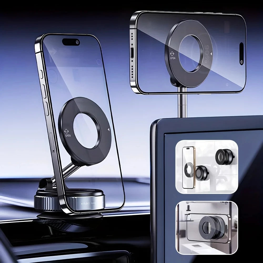 Magnetic Foldable Phone Holder – 360 Adjustable Vacuum Mount for Car and Desk