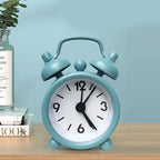 Mini Round Metal Alarm Clock – Portable Quartz Desktop Decor for Home Office