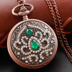 Emerald Diamond Pocket Watch Necklace – Luxury Gold Pendant for Gift