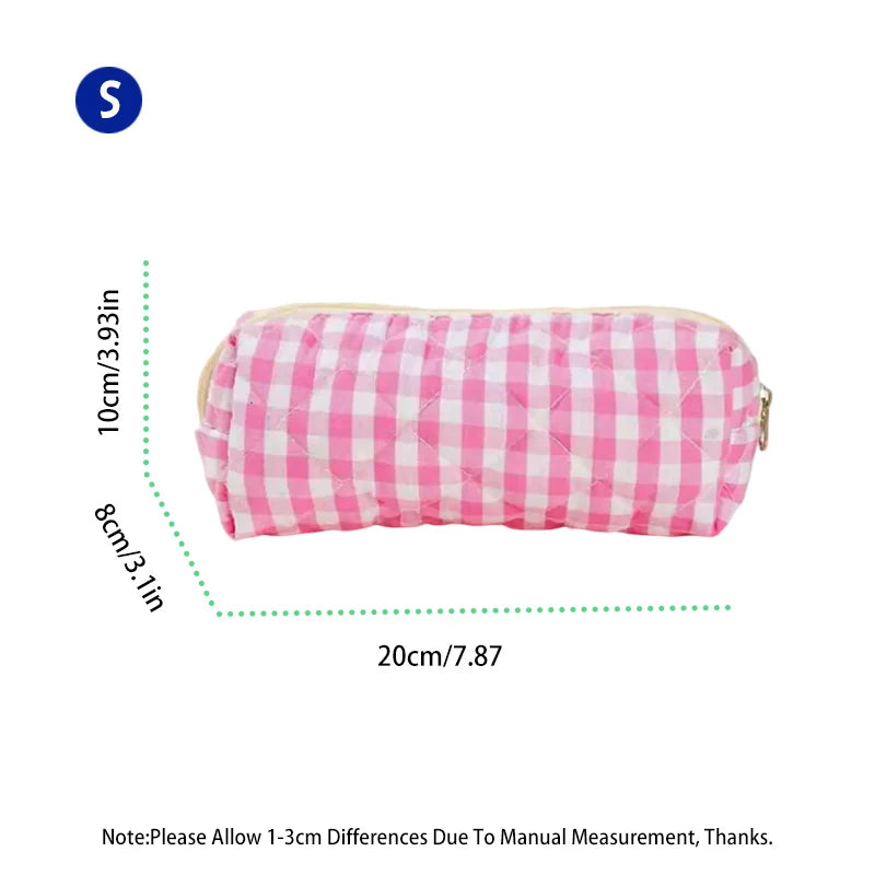 Large Checkered Cotton Cosmetic Bag – Plaid Travel Toiletry Organizer for Women