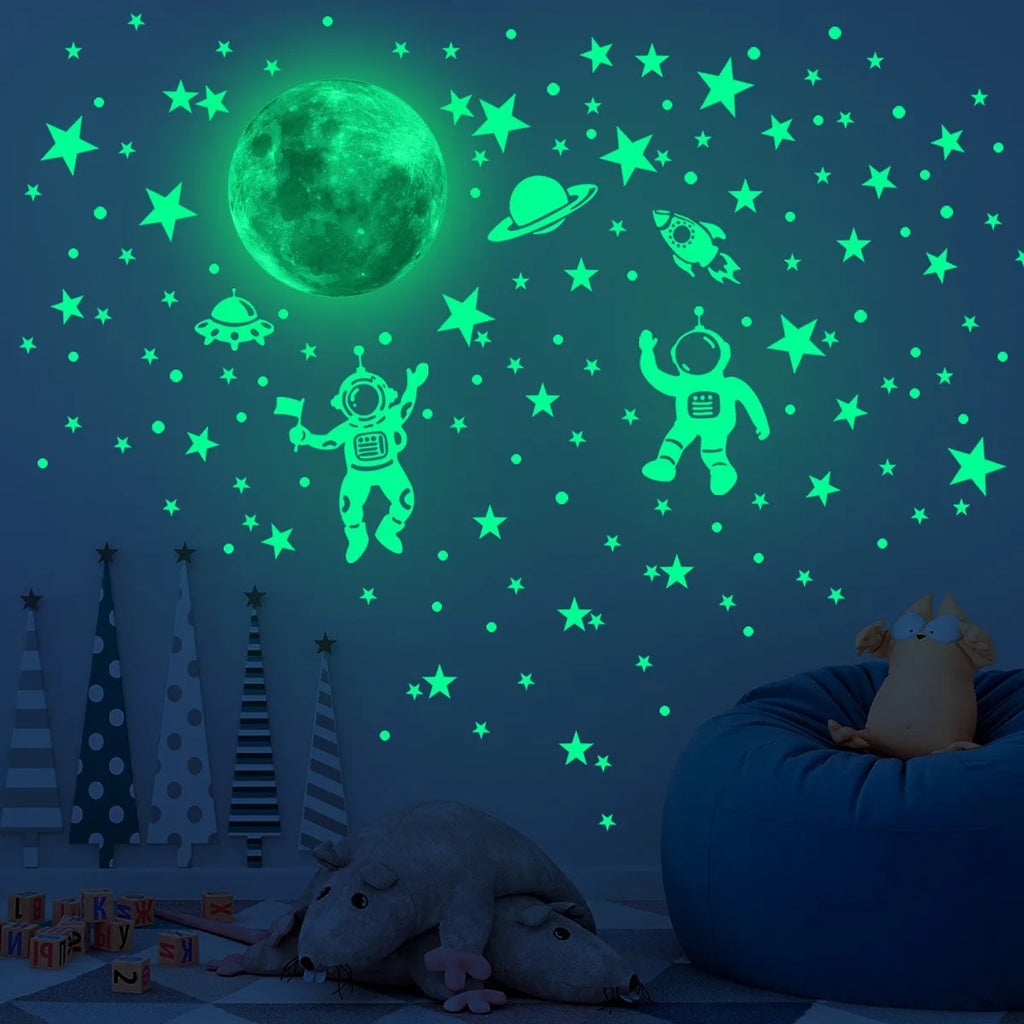 Glow in the Dark Planet Wall Decals – Luminous Moon and Stars for Kids Bedroom