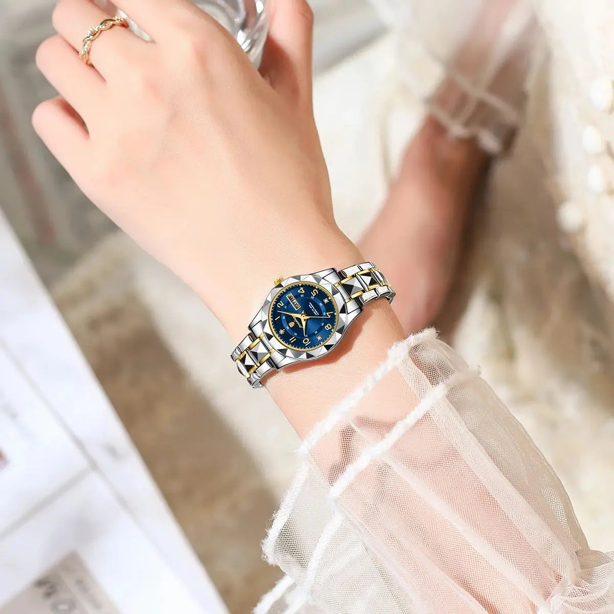 POEDAGAR Quartz Women's Watch – Stainless Steel Waterproof Date for Dress