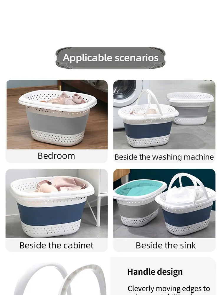 Collapsible Plastic Laundry Basket – Large Folding Storage for Home Organization