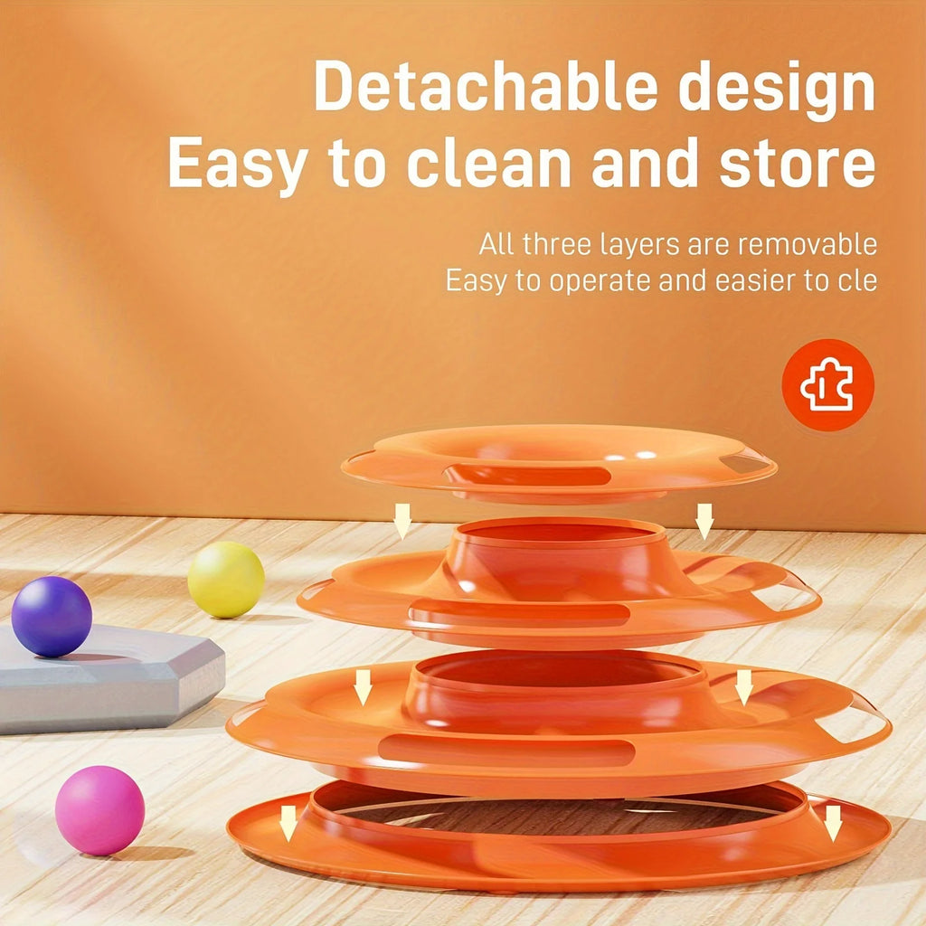 Interactive 3-Layer Cat Toy Tower – Puzzle Game for Mental and Physical Exercise