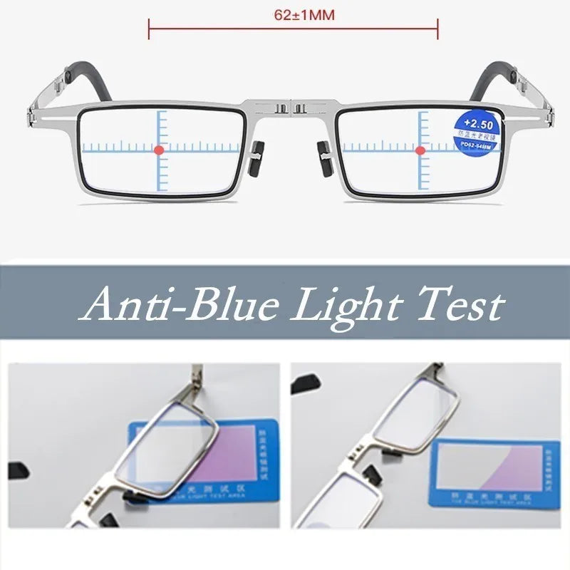 Folding Metal Reading Glasses – Anti-Blue Light Eyewear for Men and Women