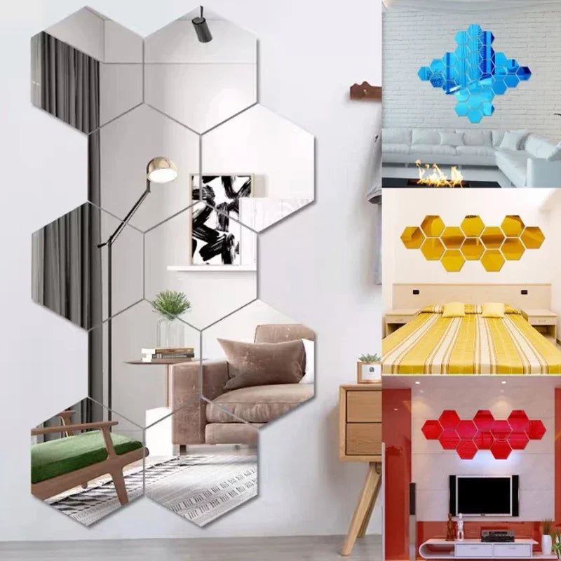 Hexagon Acrylic 3D Mirror Wall Stickers – Self-Adhesive Decor for Home