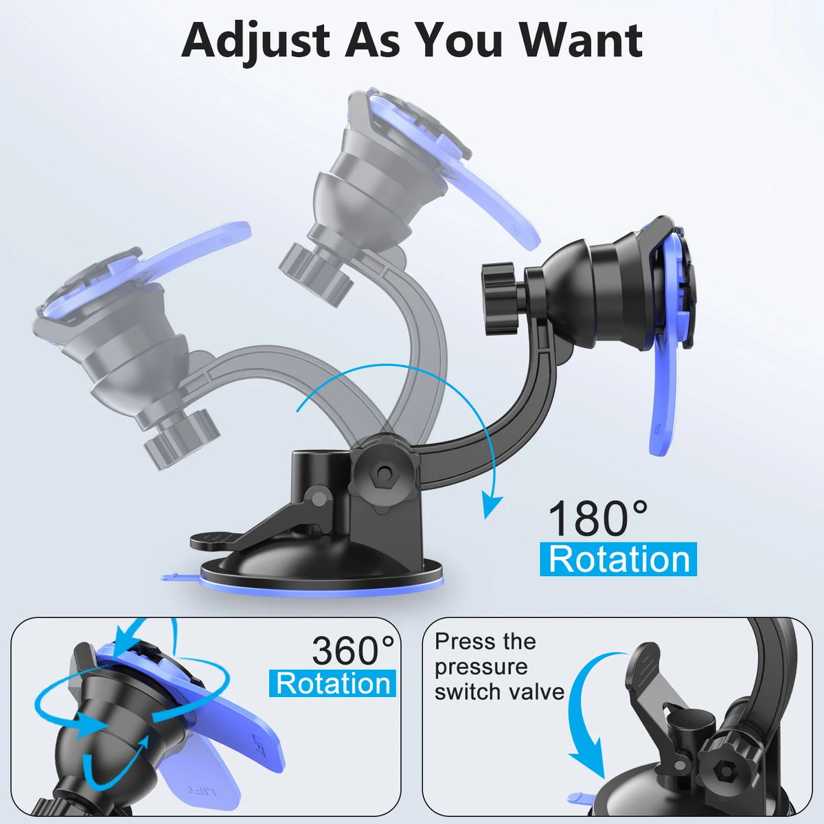 Universal Car Phone Mount – Adjustable Suction and Air Vent for Smartphones