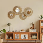 Round Hemp Rope Wall Mirror – Farmhouse Boho Decor for Bedroom and Bathroom