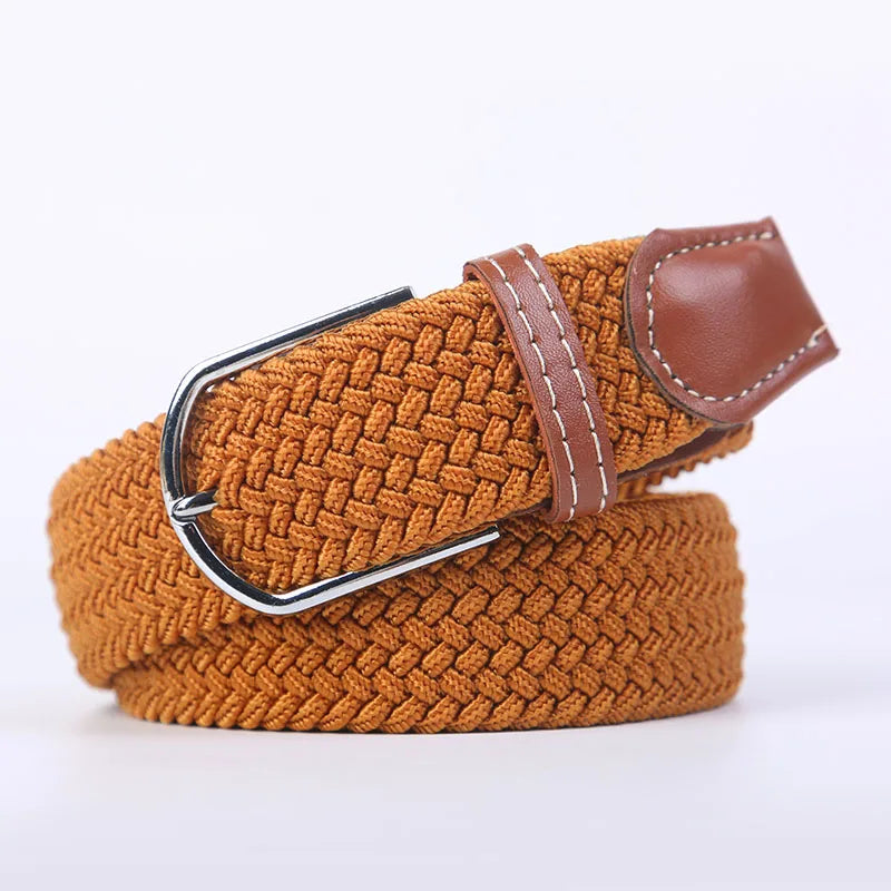 Woven Elastic Canvas Belt – Stretch Braided Buckle Strap for Casual Jeans