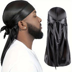 Silky Durag Headwrap – Long Tail Wave Cap for Men Hair Maintenance