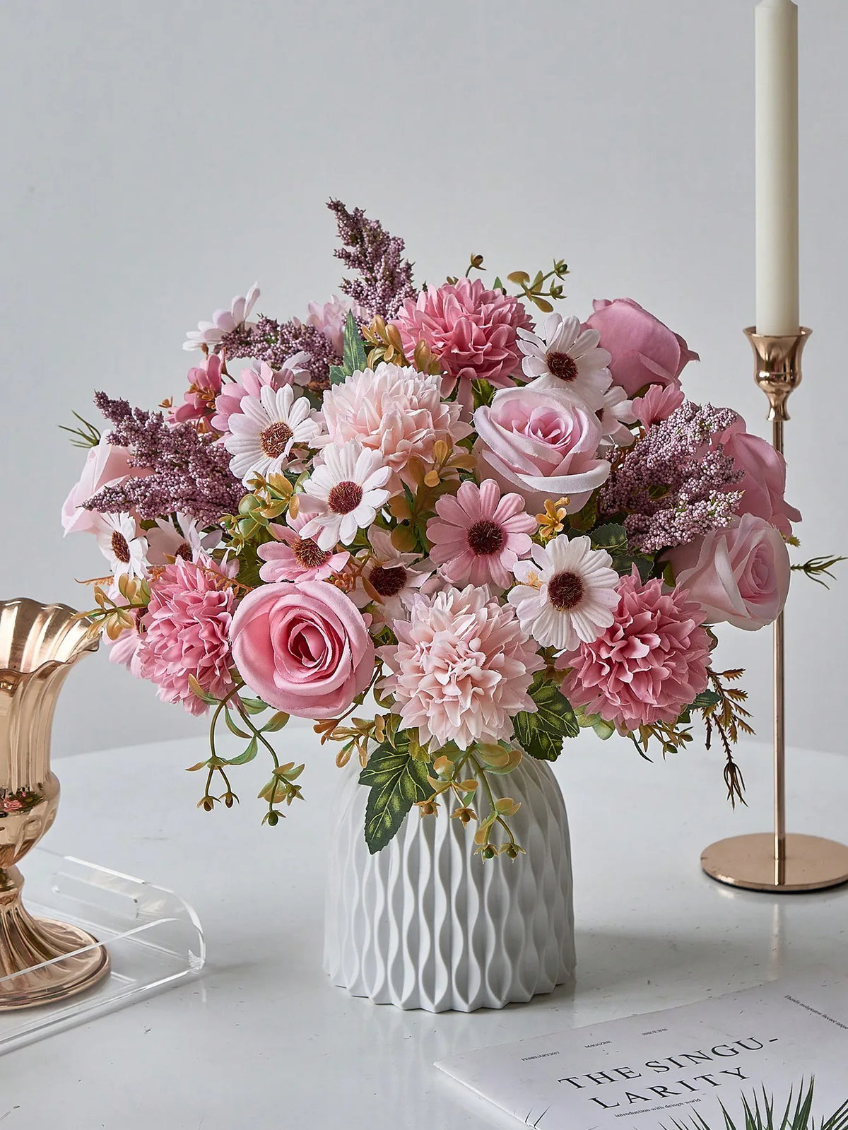 Silk Rose and Daisy Flower Bouquet – Artificial Floral Decor for Weddings